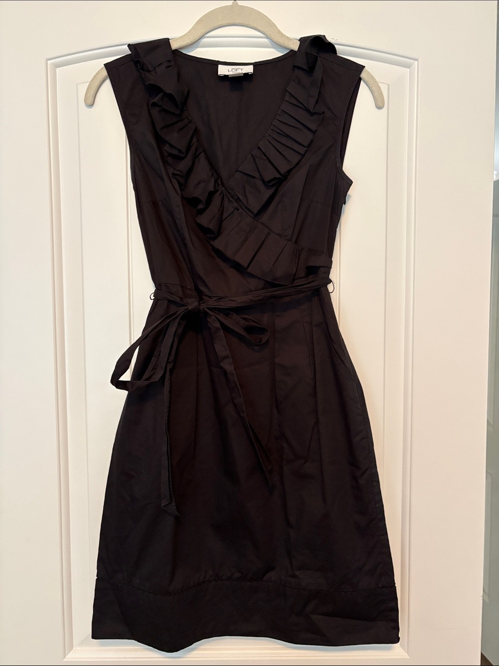 LOFT Black Ruffle Wrap Midi Dress